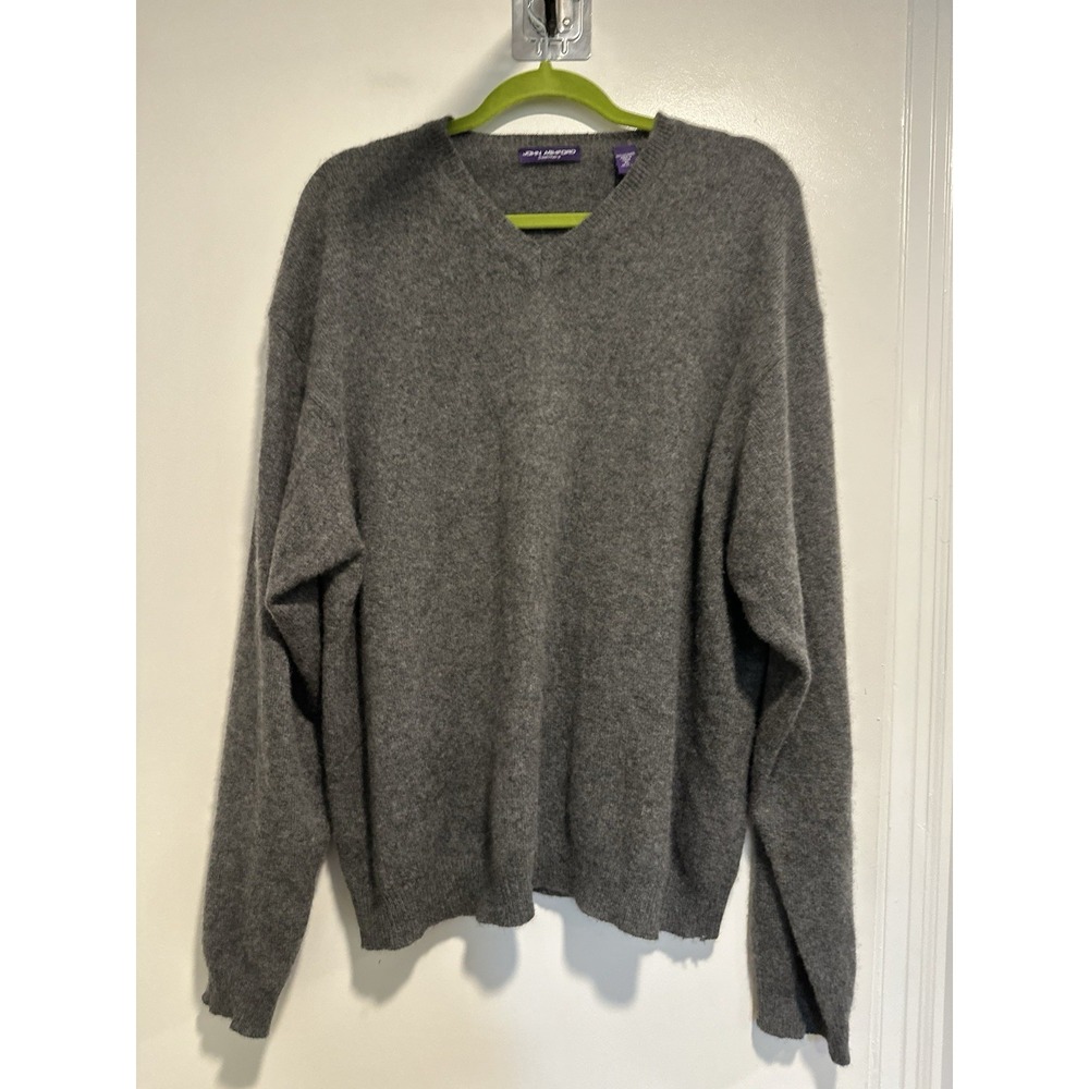 VTG John Ashford SzXL Cashmere sweater charcoal grey Lightweight pullover V-neck